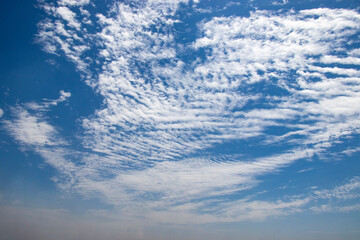 Dramatic Sky Background. Clouds in blue Sky. Moody Cloudscape. Panoramic Image Can Be Used as Web Banner
