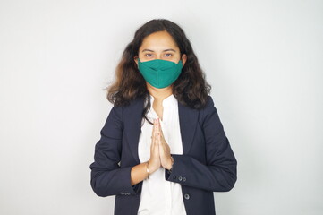 Girl Wearing Mask In Office , corona warriors , face mask , using sanitizer images .