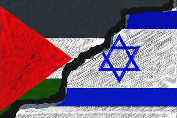 Israel Vs Palestine Cracked Background with Flags