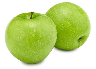 two green apples isolated on white background. clipping path