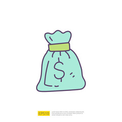 sack money bag with dollar sign symbol with doodle hand drawn style. sketch concept for business and finance icon vector illustration