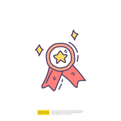 champion badge label ribbon doodle icon sign symbol vector illustration