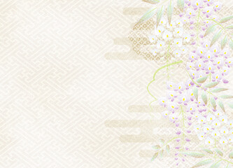 藤の花の友禅風イラスト　コピースペースあり