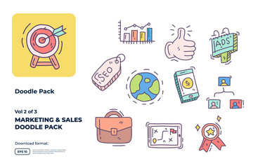 Business and marketing doodle icon illustration set with fill color style vector illustration