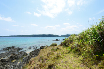 Fototapeta na wymiar 沖縄の白い砂浜と青い海
