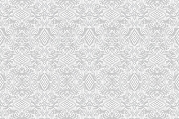 3D volumetric convex embossed geometric white background. Ethnic pattern with national oriental flavor. Elegant ornament with hearts for wallpaper, website, textile, presentation.