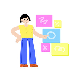 Process of creating and developing website. Female programmer and web designer. Woman at work. Mobile application and creating prototype of new website project. Online programming lesson.