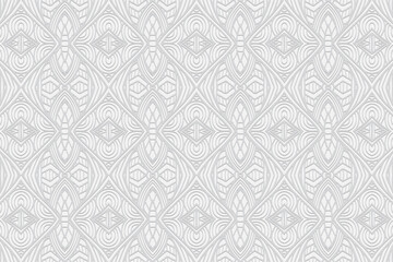 3D volumetric convex embossed geometric white background. Ethnic pattern with national oriental flavor. Original modern ornament for wallpaper, website, textile, presentation.