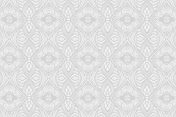3D volumetric convex embossed geometric white background. Ethnic pattern with national oriental flavor. Original modern ornament for wallpaper, website, textile, presentation.