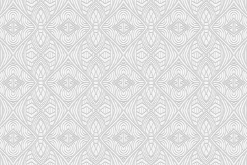 Foto op Aluminium 3D volumetric convex embossed geometric white background. Ethnic pattern with national oriental flavor. Original modern ornament for wallpaper, website, textile, presentation. ©  swetazwet