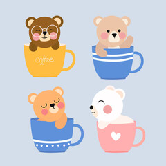 An illustration of a cute little bear in a cup