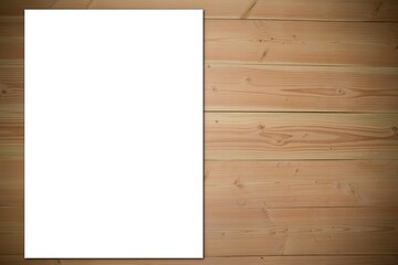 Blank mockup empty white sheet empty paper of brochure aside copy space on a wooden desk