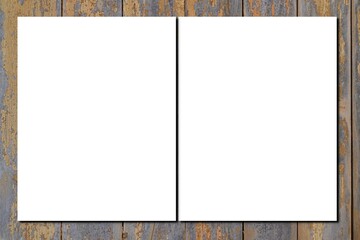 mockup blank paper sheet white for brochure on wooden plank background mock up