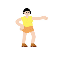 Fototapeta premium Woman gestures. Modern young female character in skirt talking. Flat cartoon illustration isolated on white