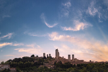 pastel dawn of the medieval town of san gimignano in tuscany