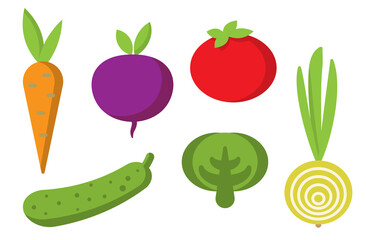 Fresh healthy vegetables in flat style organic icons set