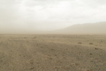 sandstorm in the gobi desert in mongolia