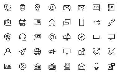 set of contact line icons, communications