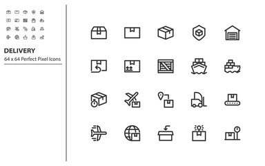 set of delivery line icons 64x64px, transport, box, logistic, shipping