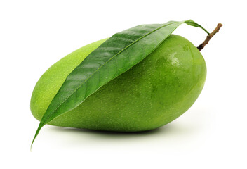 fresh green mangoes on white background.