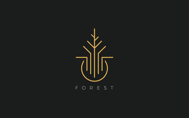 Forest logo formed with simple line in gold color
