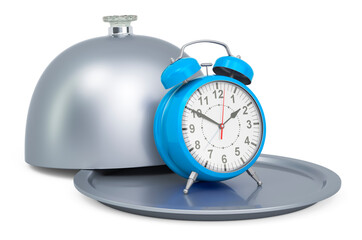 Restaurant cloche with alarm clock.