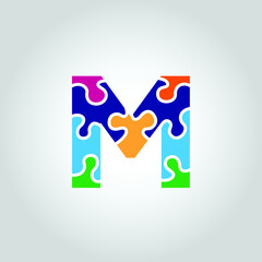 Multi color Puzzle M logo modern illustration template vector