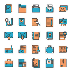 Business Report Communication Internet Marketing Flat Line Icons Design, editable stroke