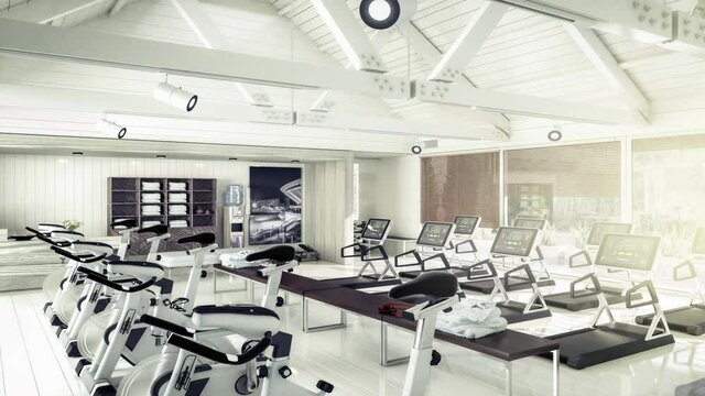 Treadmills & Bikes Inside a Gym - loopable 3d visualization