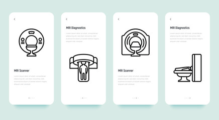 MRI diagnostics mobile user interface with thin line icons. Medical equipment for oncology detection. Pixel perfect, editable stroke. Vector illustration. - obrazy, fototapety, plakaty