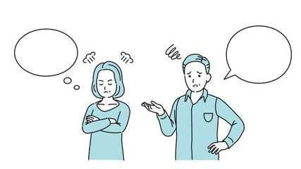 怒る中高年の女性　不機嫌　夫婦　男女　ミドル　イラスト素材