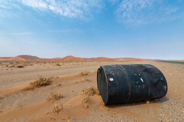 Carelessly disposed of a bin at the roadside in the desert on the way between Sesriem and...