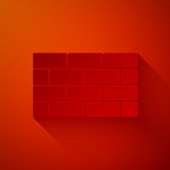 Paper cut Firewall, security wall icon isolated on red background. Paper art style. Vector