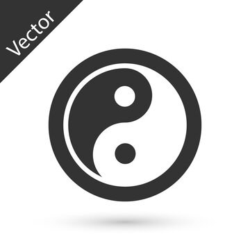 Grey Yin Yang symbol of harmony and balance icon isolated on white background. Vector
