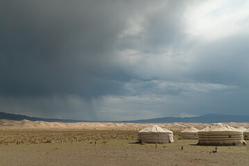 yurt camping in the gobi desert in mongolia