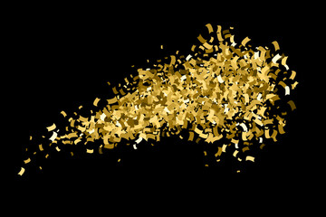 Golden Explosion Of Confetti. Gold Glitter Texture Isolated On Black. Amber Particles Color. Celebratory Background. Vector Illustration, Eps 10.