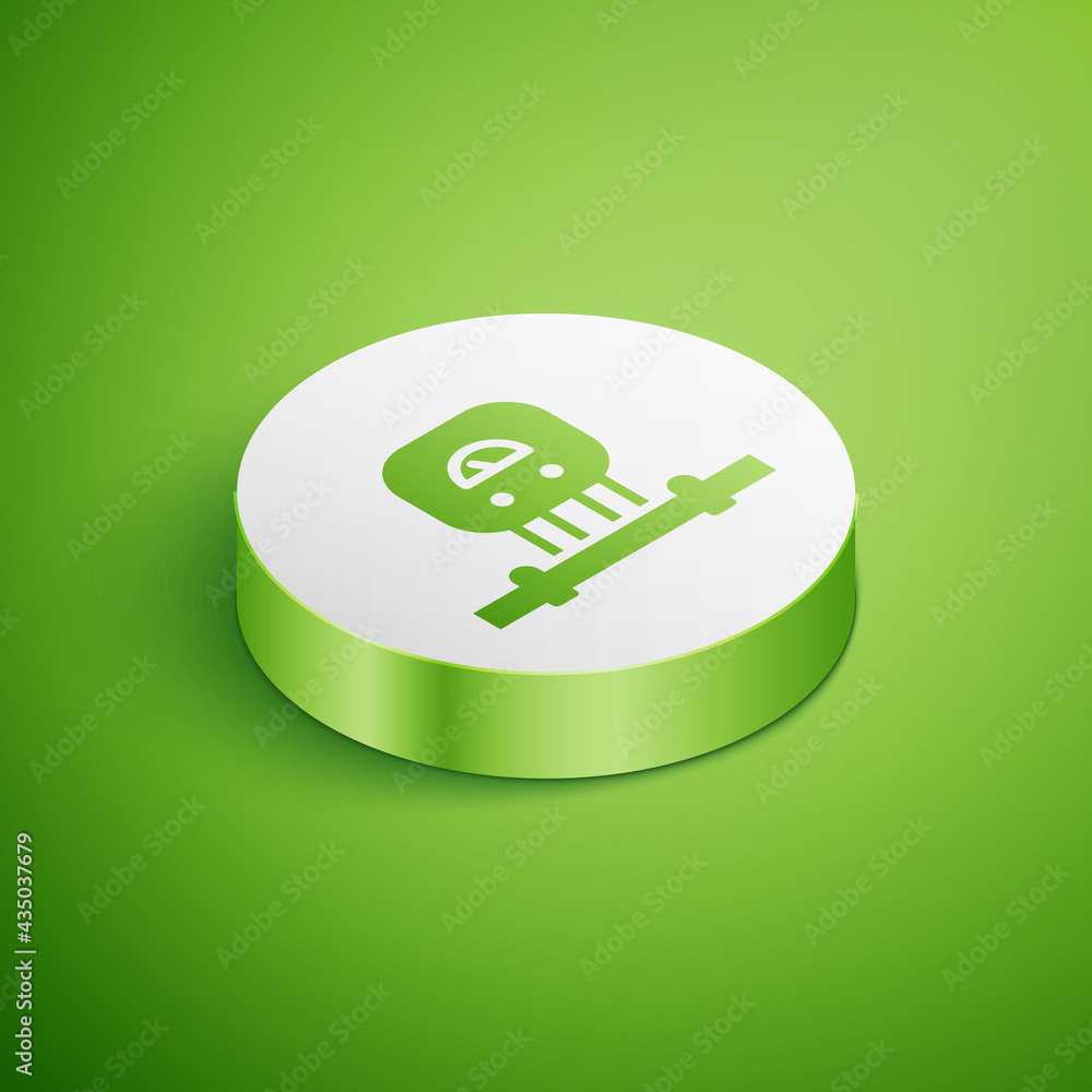 Poster isometric smart sensor system icon isolated on green background. internet of things concept with wir