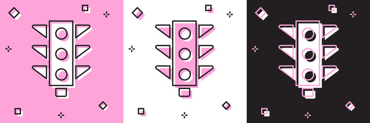 Set Traffic light icon isolated on pink and white, black background. Vector