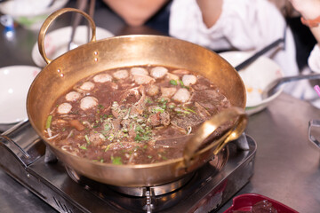 Chinese soup with Braised Beef in Hot Pota dilicious Tasty Taste.