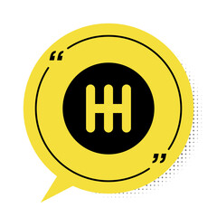 Fototapeta premium Black Gear shifter icon isolated on white background. Transmission icon. Yellow speech bubble symbol. Vector