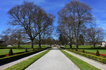 Fototapeta na wymiar Gardens of czech historical town Cesky Krumlov. UNESCO World Heritage Site