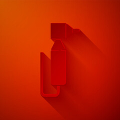 Paper cut Tooth drill icon isolated on red background. Dental handpiece for drilling and grinding tools. Paper art style. Vector