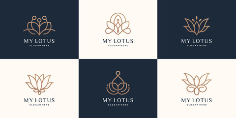 luxury Lotus logo set. line art style abstract logo lotus , floral , flower , nature. Premium Vector