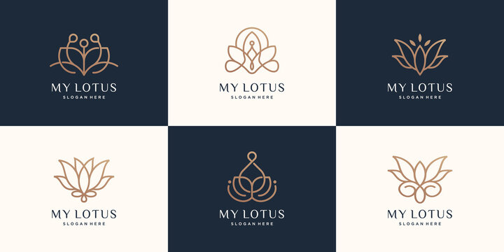 luxury Lotus logo set. line art style abstract logo lotus , floral , flower , nature. Premium Vector