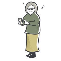 スマホを使いこなすシニア女性のイラスト