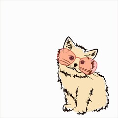 a painted cat with a brush in an abstract style wearing sunglasses on a white isolated background