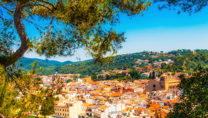 Tossa de mar, Costa Brava, Spain: Old Town with blue sky.