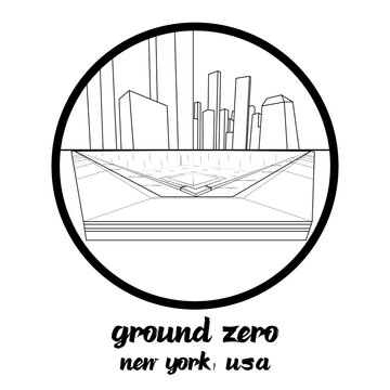 Circle Icon Landmark Ground Zero Monument In Newyork USA. Icon Vector Illustration 