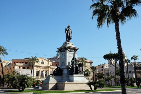 The Camillo Benso Conte di Cavour monument statue in Piazza Cavour, Rome, Italy