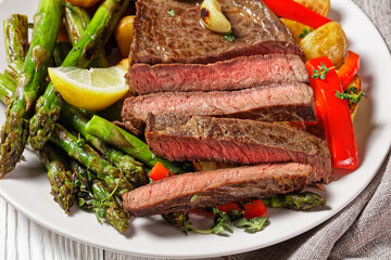 beef steak with veggies on a plate